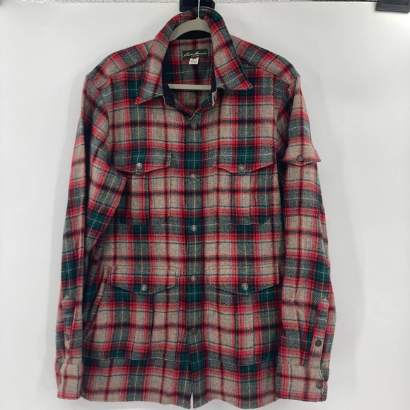 Eddir Bauer Mens Medium Wool Nylon Shacket Cabincore Red Plaid - Picture 1 of 13